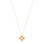 18K Yellow Gold Diamond Medium Venetian Princess Flower Pendant Necklace
