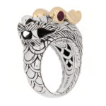 Sterling Silver 18K Yellow Gold Ruby Naga Dragon Head Ring 54 7