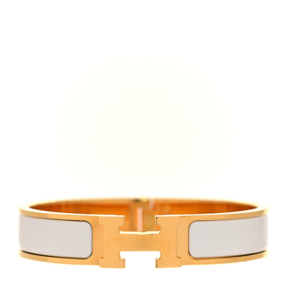 f2b69bbb7c2a4788a53f15490b4653e4.jpg Enamel Narrow Clic Clac H Bracelet PM White - Image 1