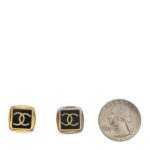 Metal Enamel CC Square Earrings Gold Black - Image 2