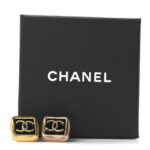 Metal Enamel CC Square Earrings Gold Black - Image 5