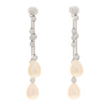 18K White Gold Diamond Pearl Drop Earrings