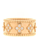 18K Yellow Gold Diamond Medium Perlee Clovers Ring 54 7 - Image 3