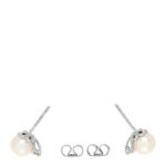 18K White Gold Diamond Akoya Cultured Pearl 7-7.5mm Signature Earrings - Image 3