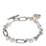 Sterling Silver 18k Yellow Gold Cable Heart Charm Bracelet