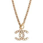 Pearl Crystal Lambskin Chain CC Dazzling Domino Necklace White Gold Pink